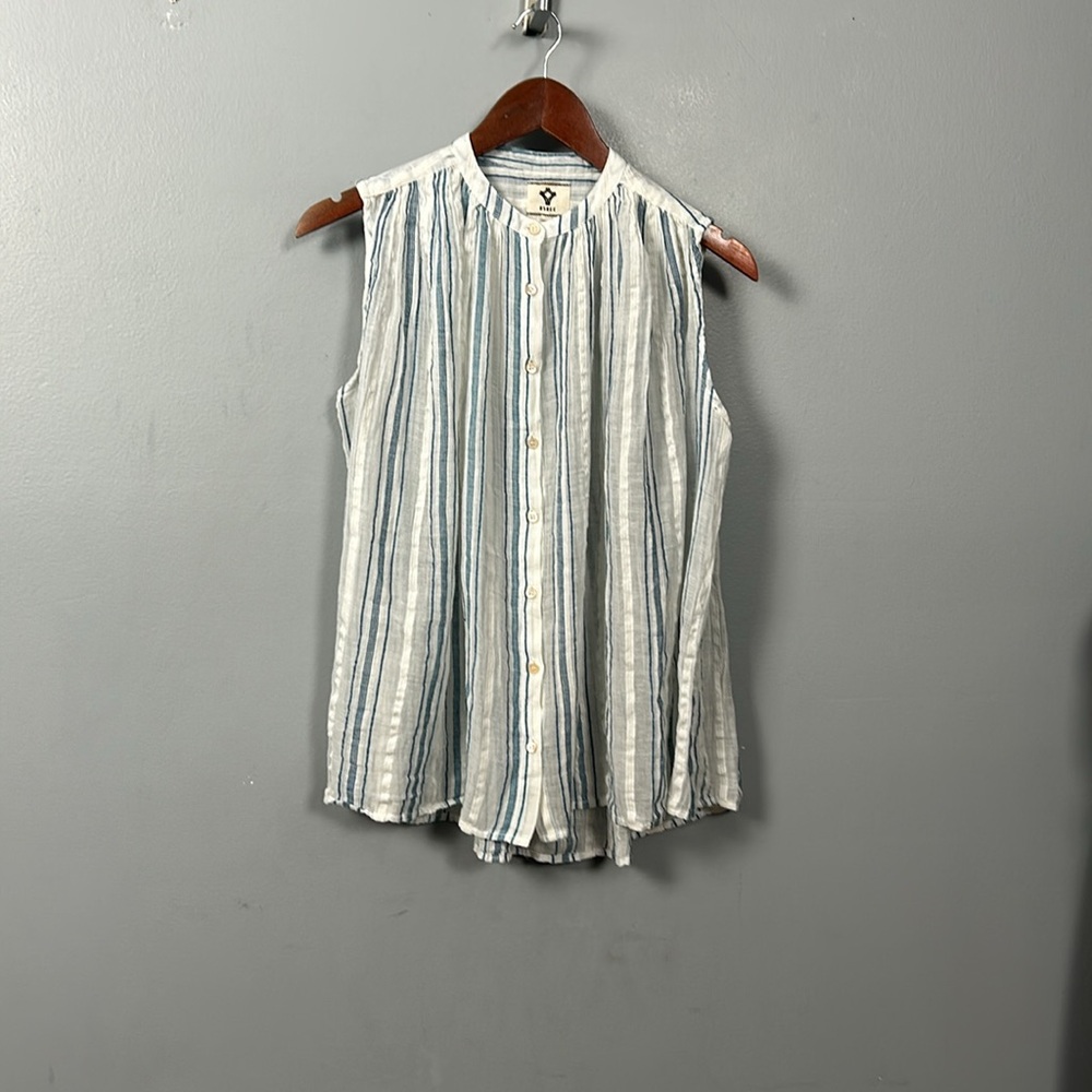 Bsbee khadi cotton button-down sleeveless shirt in striped loose body shirt S - Picture 4 of 13